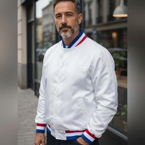 Vintage Westark USA light & Bomber White Red & Blue Men's Jacket Windbreaket